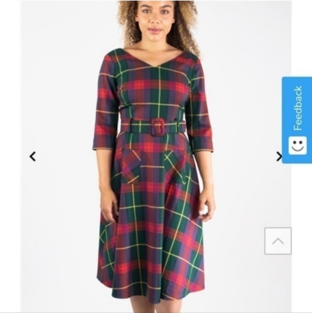 Collectif Etude Caterina Check Plaid Belted Swing Dress US Size 6